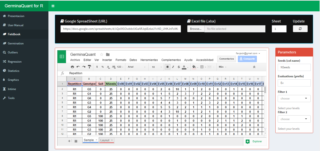 Fieldbook interface for import your data